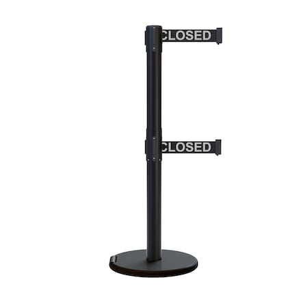 Montour Line Retractable Double Belt Rolling Stanchion, Black, 7.5 ft Length, 2.5 ft Post Height P400DRL-BK-THISLBW-75